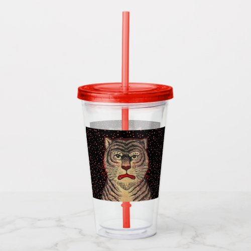 Asian Striped Tiger Head Fierce Face Red Dots Acrylic Tumbler