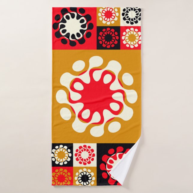 asian style ethnic mosaic with stylized flowers in bath towel (Bath Towel)