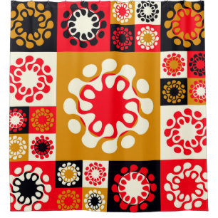 asian style ethnic mosaic with stylized flowers in shower curtain