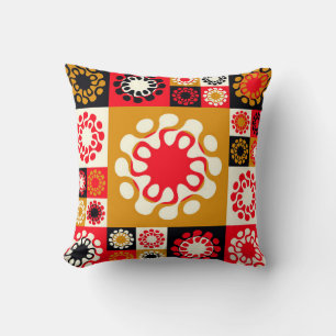 asian style ethnic mosaic with stylized flowers in throw pillow