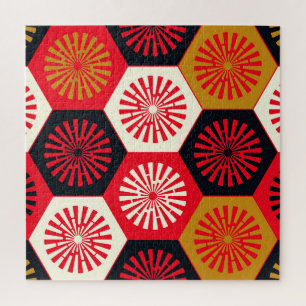 Asian Style Floral Hexagonal Pattern Jigsaw Puzzle