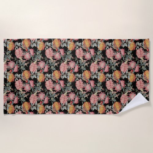 Asian style flowers design beach towel