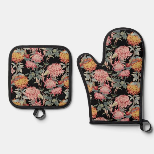 Asian style flowers design oven mitt  pot holder set