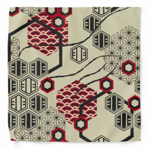 Asian style hexagon red and black pattern bandana