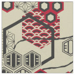 Asian style hexagon red and black pattern fabric