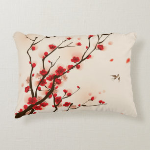 Asian Style Painting, Plum Blossom in Spring Accent Pillow