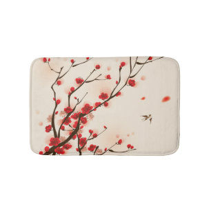 Asian Style Painting, Plum Blossom in Spring Bathroom Mat