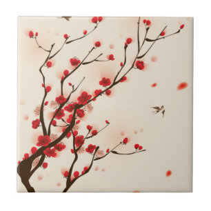 Asian Style Painting, Plum Blossom in Spring Ceramic Tile