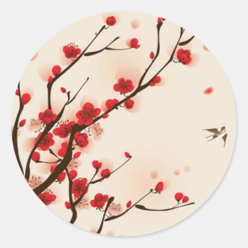 Asian Style Painting Plum Blossom in Spring Classic Round Sticker
