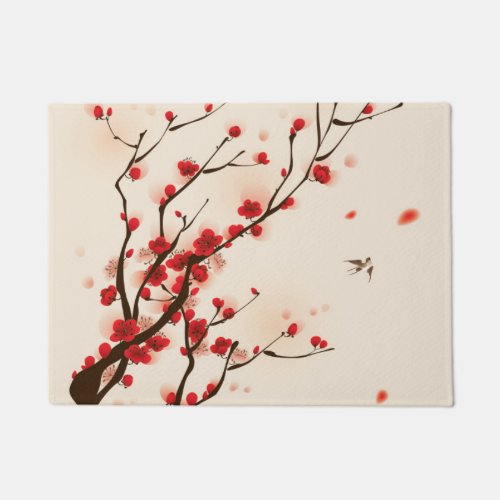 Asian Style Painting Plum Blossom in Spring Doormat