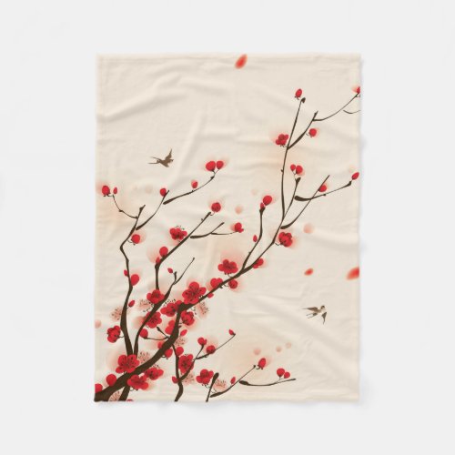 Asian Style Painting Plum Blossom in Spring Fleece Blanket