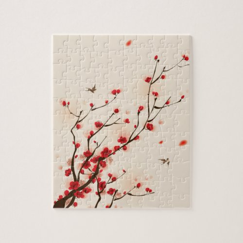 Asian Style Painting Plum Blossom in Spring Jigsaw Puzzle