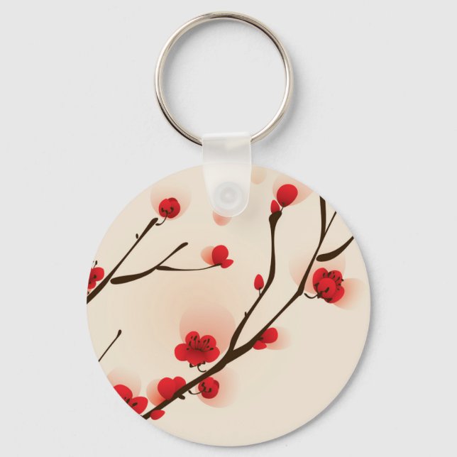 Asian Style Painting, Plum Blossom in Spring Keychain (Front)