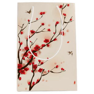 Asian Style Painting Plum Blossom in Spring Medium Gift Bag