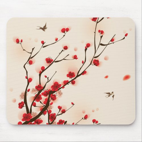 Asian Style Painting Plum Blossom in Spring Mouse Pad