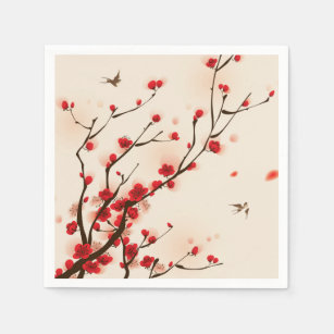 Asian Style Painting Plum Blossom in Spring Paper Napkins