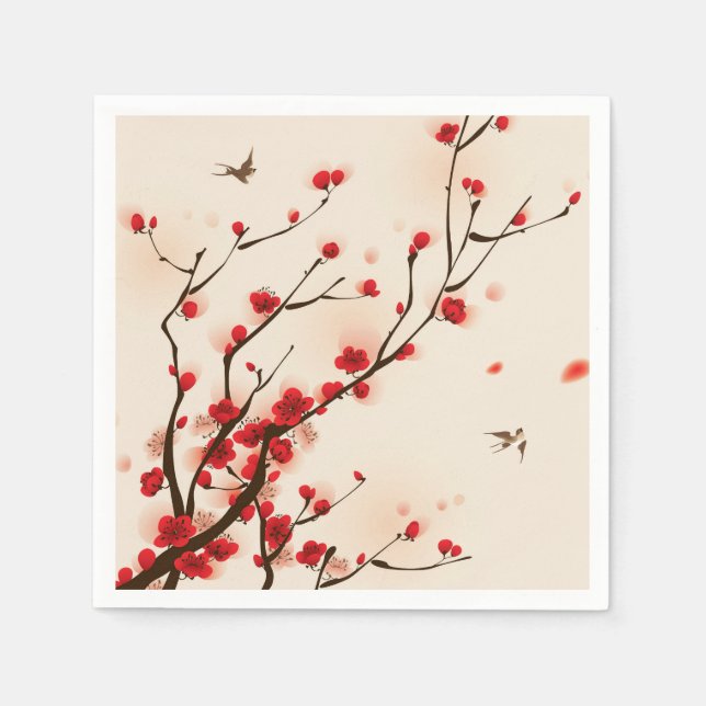 Asian Style Painting Plum Blossom in Spring Paper Napkins (Front)