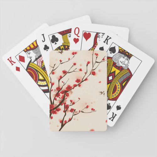 Asian Style Painting Plum Blossom in Spring Playing Cards