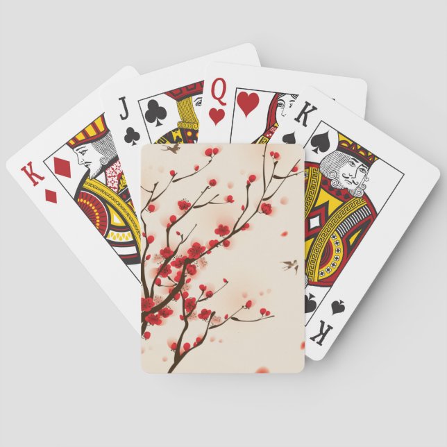 Asian Style Painting, Plum Blossom in Spring Poker Cards (Back)