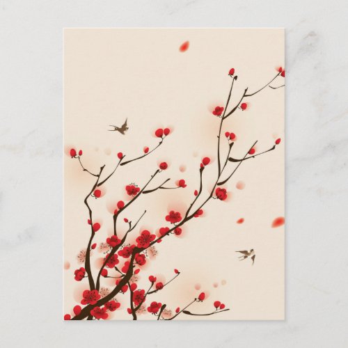 Asian Style Painting Plum Blossom in Spring Postcard