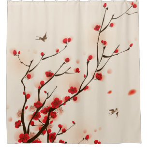 Asian Style Painting, Plum Blossom in Spring Shower Curtain