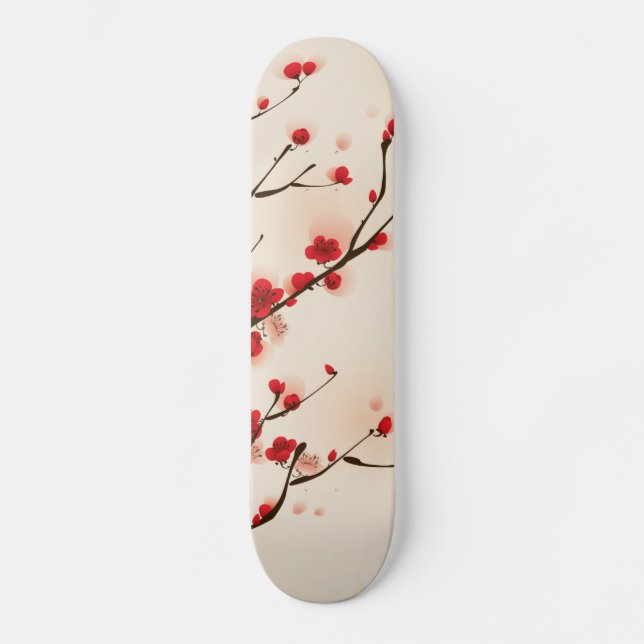 Asian Style Painting, Plum Blossom in Spring Skateboard Deck (Front)