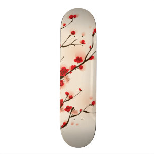 Asian Style Painting, Plum Blossom in Spring Skateboard Deck