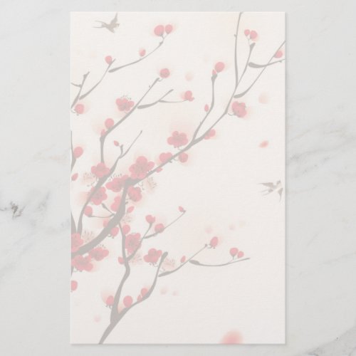 Asian Style Painting Plum Blossom in Spring Stationery