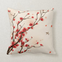 Asian Style Painting, Plum Blossom in Spring Throw Pillow