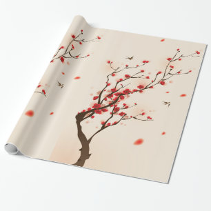 Asian Style Painting, Plum Blossom in Spring Wrapping Paper