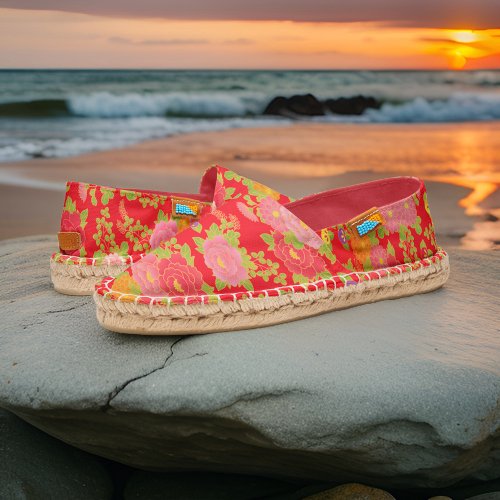 Asian Style Peoni Flower Decorative Summer Beach Espadrilles