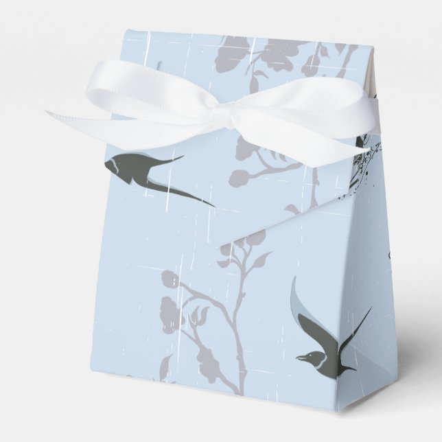 Asian Style Pink Lilies and Roses on Blue Favor Boxes (Front Side)