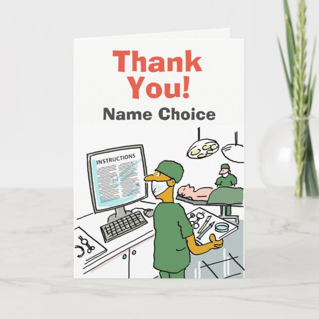 Asian Surgeon about to Operate Checks Instructions Thank You Card (Front)