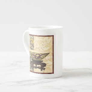Asian Tapestry with Bowl and Dragon Design Bone China Mug
