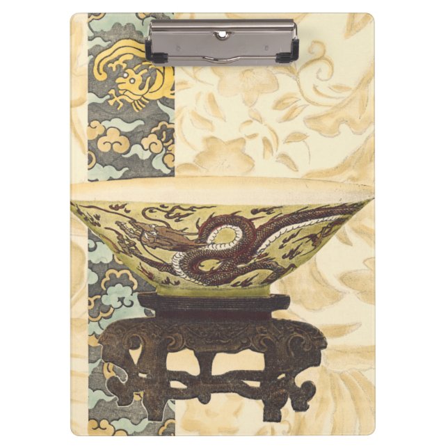 Asian Tapestry with Bowl and Dragon Design Clipboard (Front)