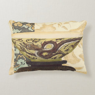 Asian Tapestry with Bowl and Dragon Design Decorative Pillow