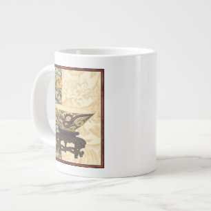 Asian Tapestry with Bowl and Dragon Design Giant Coffee Mug