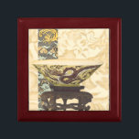 Asian Tapestry with Bowl and Dragon Design Jewelry Box<br><div class="desc">A Vision Studios creation,  this decorative Asian tapestry style painting features a lovely bowl with a great dragon design. The bowl is set against a cream background with floral print. Give this as a gift,  or purchase it for yourself!</div>