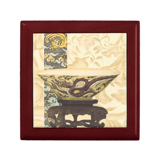 Asian Tapestry with Bowl and Dragon Design Jewelry Box (Front)