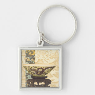 Asian Tapestry with Bowl and Dragon Design Keychain