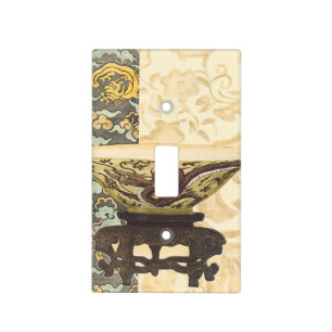 Asian Tapestry with Bowl and Dragon Design Light Switch Cover