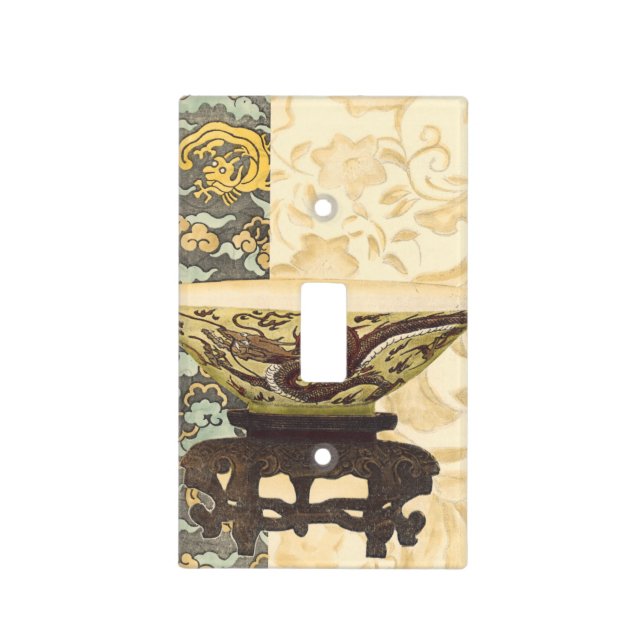 Asian Tapestry with Bowl and Dragon Design Light Switch Cover (Front)