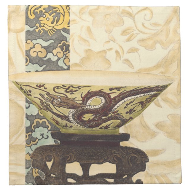 Asian Tapestry with Bowl and Dragon Design Napkin (Front)
