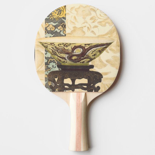 Asian Tapestry with Bowl and Dragon Design Ping-Pong Paddle (Front)
