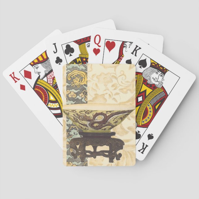Asian Tapestry with Bowl and Dragon Design Poker Cards (Back)