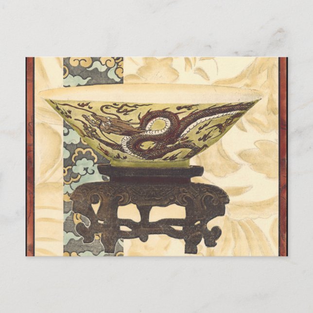 Asian Tapestry with Bowl and Dragon Design Postcard (Front)