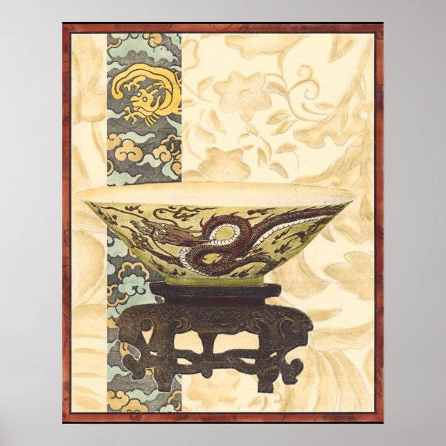 Asian Tapestry with Bowl and Dragon Design Poster (Front)