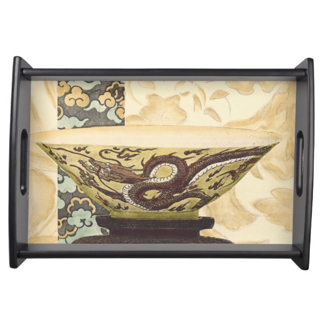 Asian Tapestry with Bowl and Dragon Design Serving Tray (Front)
