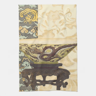 Asian Tapestry with Bowl and Dragon Design Towel