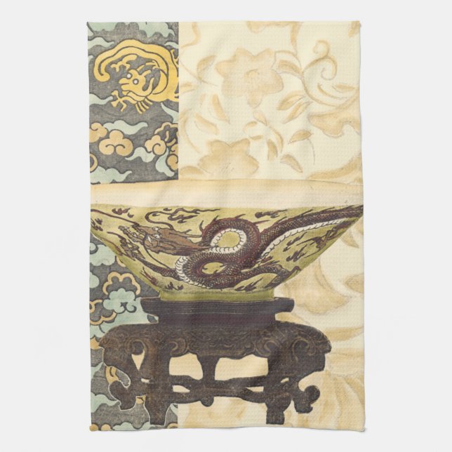 Asian Tapestry with Bowl and Dragon Design Towel (Vertical)